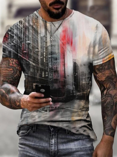 Personalized Hong Kong street print round neck men's short-sleeved T-shirt