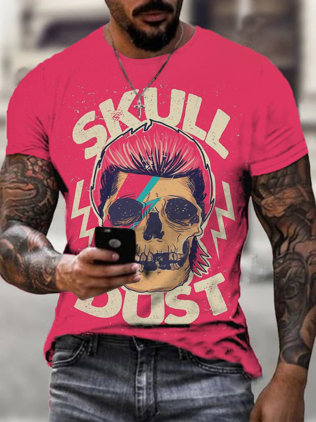 Rock Skull Head Print Crew Neck Men's Short Sleeve T-shirt