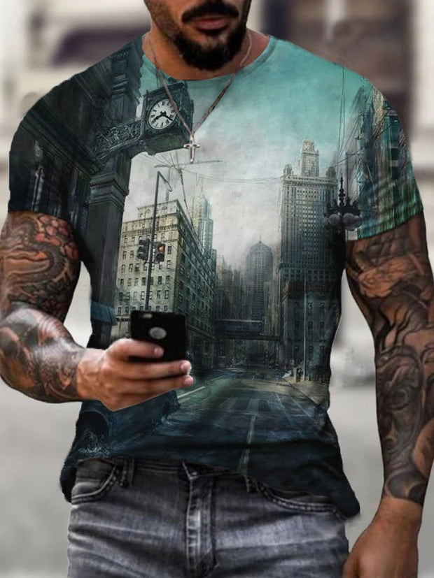 Urban Sci-Fi Print Short Sleeve Men's T-Shirt