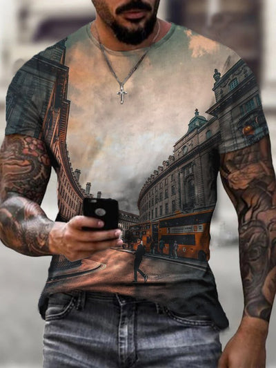 British Regent Street Printed Round Neck Men's Short Sleeve T-Shirt