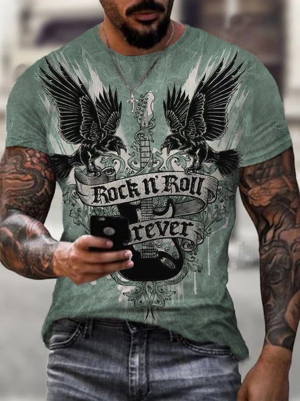 Eagle Rock Guitar Print Crew Neck Men's Short Sleeve T-Shirt