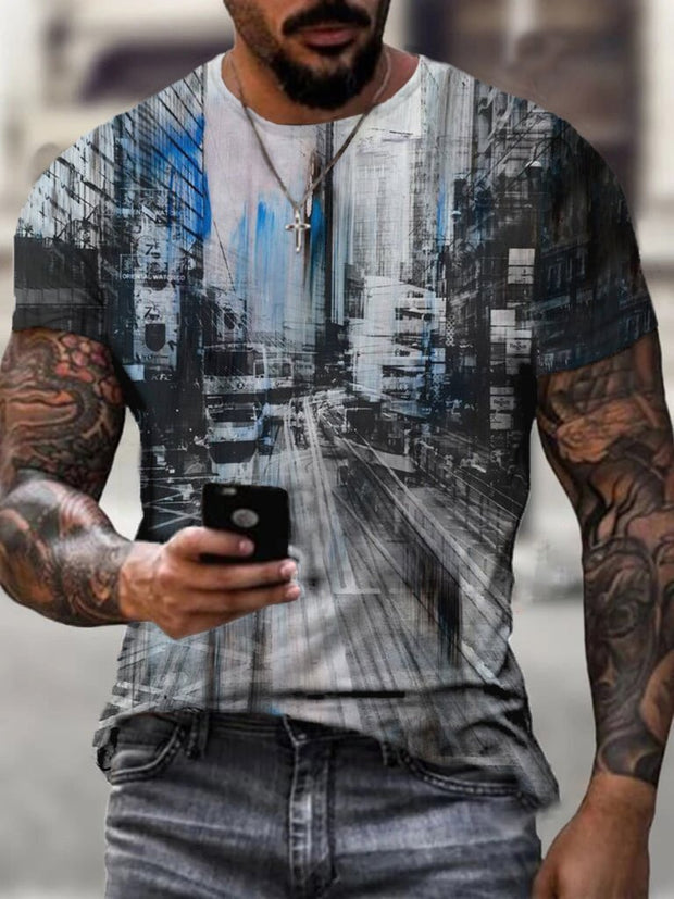 Personalized Hong Kong graffiti print short-sleeved men's T-shirt