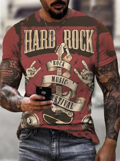 Fashion rock music printing round neck men's short sleeve T-shirt